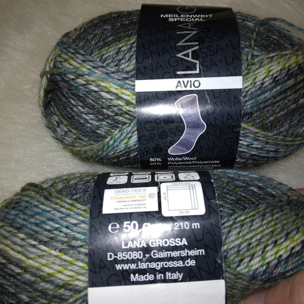 YARN Lana Grossa Avio Sock Yarn, 80% Wool 20% Polyamide, Greens